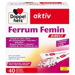 Doppelherz Ferrum Femin avec vitamine C + B6 + B12 + acide folique - 14 mg de fer pour la formation normale des globules rouges - 40 sachets