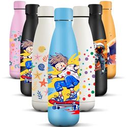 HoneyHolly 500 ml BPA-fri vattenflaska, termisk flaska, dubbelväggig, vattenflaska, läckagesäker, 18/8 rostfritt stål, vattenflaska för sport, skola, yoga