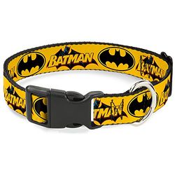 Buckle-Down Plastic Clip Collar - Vintage Batman Logo & Bat Signal-3 Geel - 1" Breed - Past 11-17" Nek - Medium