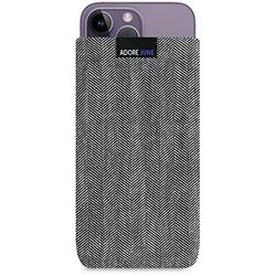 Adore June Business väska kompatibel med iPhone 14 Plus och iPhone 14 Pro Max mobilfodral av karakteristiskt fiskbenstyg – grå/svart, displayrengöringseffekt