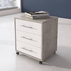 Dmora ArcosdelaF Modern 3 Drawer Cabinet with Wheels, Aramdietto Office Document Holder, Desk Bedside Table 43 x 40 x 57 cm, Concrete and White