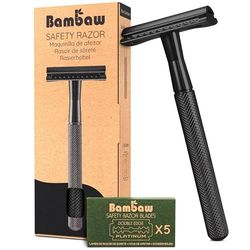 Bambaw – Maquinilla de Afeitar Clasica con 5 cuchillas de afeitar, Afeitadora Manual para Hombre, Single Blade Razor, Compatible con Todas las Hojas de Afeitar – Negro