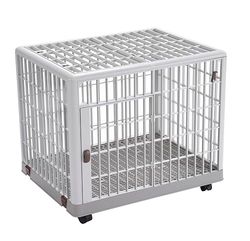 Lanco - Gabbia Premium per cani e gatti. Plastica: resistente e lavabile senza corrosione. Con porta, coperchio superiore e ruote per un facile spostamento. Misure: 81 x 56 x 63 cm. Colore bianco