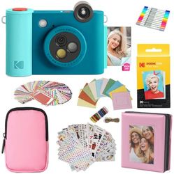 KODAK Smile+ 2-in-1 Fotocamera & Stampante Foto Regalo + Custodia + Carta Zink 20pz + Album + Cornici + Set Adesivi + Pennarelli - Blu
