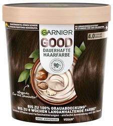 Garnier GOOD Coloration permanente pour cheveux 4.0 Marron cacao – Coloration sans ammoniaque, jusqu'à 100% de couverture des cheveux blancs, 1 pièce