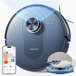 Proscenic Q8 Robot aspirapolvere con funzione di pulizia 4200Pa 200 min aspirapolvere robot potente navigazione laser con 5 schede, controllo tramite app Alexa Siri IFTTT, per pavimenti, tappeti, peli