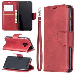 Carcasa de telefono Retro Lambskin Texture Pure Color Horizontal Flip PU Funda de Cuero for Galaxy A8 2018 y A530, con Soporte y Ranuras for Tarjetas y Billetera y cordón (Negro) (Color : Rojo)