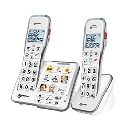 Geemarc Amplidect 595 Photo Duo - Téléphones Fixes Amplifiés avec Fonction SOS, Sonnerie Puissante et Larges Touches Photo Personnalisables pour Séniors - Perte Auditive Moyenne ou Sévère - Version FR