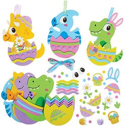 Baker Ross FX532 Zestawy do zdobienia jaj wielkanocnych z dinozaurami - 8 sztuk, piankowe ozdoby wielkanocne dla dzieci.