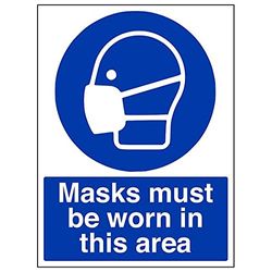 VSafety "Maskers moeten in dit gebied gedragen worden" teken, (Pack van 3)