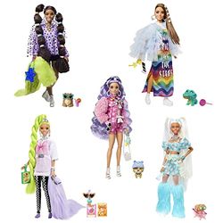 Barbie Extra-bundel met 5 poppen met exclusieve Barbie Extra Pop, 70 (mode) accessoires, 5 dierenvriendjes, extra lang haar en beweegbare gewrichten, voor kinderen van 3 jaar en ouder