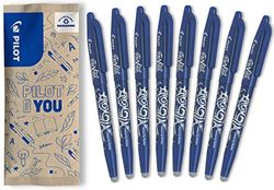 PILOT - Caja de 8 FriXion Ball - Bolígrafo borrable con tinta termosensible - Bolígrafo rollerball recargable - 8 Azul - Punta Media