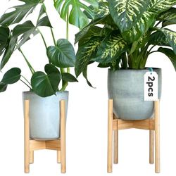 Gadgy blompiedestal i bambu | Set med 2 st. växthyllor i bambu| Ställbar blomkruka med hållare för blomkruka upp till Ø 30 cm.