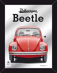 empireposter - Volkswagen - Kever - Beetle rood - Grootte (cm), ca. 30x40 - Maxi-spiegel, NIEUW - Beschrijving: - Bedrukte wandspiegel met zwart kunststof frame in houtlook