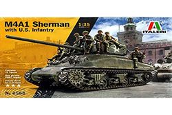 ITALERI 6568S - 1:35 M4A1 Sherman with U.S. Infantry, modelbouw, bouwpakket, staande modelbouw, knutselen, hobby, lijmen, plastic bouwset, ongelakt