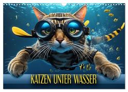 Katzen unter Wasser (Wandkalender 2024 DIN A3 quer), CALVENDO Monatskalender: Amüsante Bilder tauchender Samtpfoten verschiedener Rassen in einer traumhaften Unterwasserwelt
