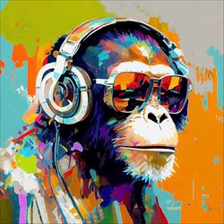 Pro-Art Quadro in vetro Animals With Headphones I, 20 x 20 cm