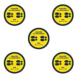 Pack 5 autocollants de sol, Circulaire, 30 cm, Prévention Covid-19, Distance de sécurité, 5 unités