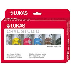 LUKAS Cryl Studio Acrylic Paint Set, 6 x 75ml Assorted Colours, Ideal for Entry-Level Professionals & Students