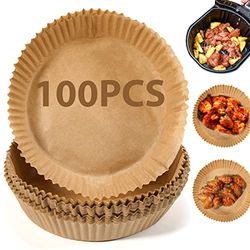 100 Carta Forno Fogli Per Friggitrice Ad Aria, Carta per Friggitrice Ad Aria Monouso, 20cm Carta per Friggitrice ad Aria Rotondo per 3-5L Friggitrice Ad Aria Friggere, Arrostire e a Prova di Oli