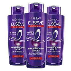 L'Oréal Paris - Set di 3 shampoo viola antigiallimento - per capelli biondi, decolorati, cattivi o bianchi - Neutralizzazione dei riflessi gialli e arancioni - Elseve Color-Vive - 3 x 200 ml