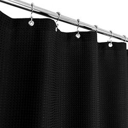 Tenda da doccia in tessuto waffle per hotel, lussuosa spa, in tessuto pesante, per bagno, lavabile e idrorepellente, nero, 170 x 175 cm