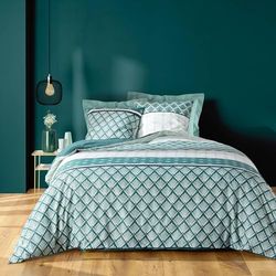 douceur d'intérieur, 3-delat set (240 x 220 cm) smaragdstria, polycotton tryckt