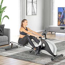 Merax Opvouwbaar roeiapparaat, magnetisch roeiapparaat, opvouwbaar roeiapparaat met magnetisch spansysteem, led-monitor, met verstelbare weerstand, tot 110 kg gebruikersgewicht, de rower