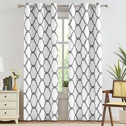 Melodieux Moroccan Fashion Thermal Insulated Room Darkening Blackout Grommet Curtains for Living Room, 42 by 84 Inch, Off White/Grey (2 Panels)