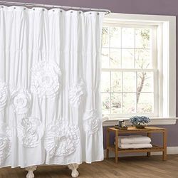 Lush Decor Serena Shower Curtain Cortina de duche com babados, floral, vintage, elegante, estilo rústico, poliéster, branco, 72" x 72