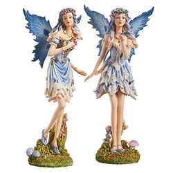 Design toscano prado e papoilas a windforest estátua de fadas coleção: Conjunto de dois, multi/cor, 2 peças