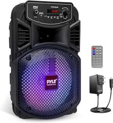 Portable Bluetooth PA Speaker System - 300W Rechargeable Outdoor Bluetooth Speaker Portable PA System w/ 8” Subwoofer 1” Tweeter, Microphone In, Party Lights, MP3/USB, Radio, Remote - Pyle PPHP834B