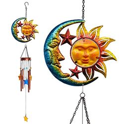 BVLFOOK Carillon éolien en Forme d'étoile pour décoration de Jardin, Tubes en Aluminium avec Attrape-Soleil en Forme d'étoile, Carillon éolien à Suspendre pour Porche, terrasse, Balcon, 94 cm