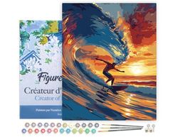 Figured'Art Pintar por Numeros Adultos con marco Surfeando la gran ola - Manualidades pintura acrilica Kit Cuadro DIY completo - 40x50cm con bastidor montado