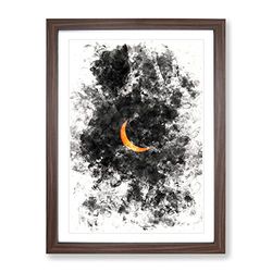 Partial Solar Eclipse Watercolour Modern Framed Wall Art Print, Ready to Hang Picture for Living Room Bedroom Home Office Décor, Walnut A4 (34 x 25 cm)