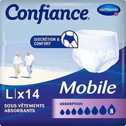 Confiance Mobile - Slips Absorbants Pour Hommes et Femmes - Niveau d'Absorption = 8 gouttes (Fuites Urinaires Importantes) - Discreti ed efficaci - pH Neutre à la Peau - Taille L - 14 Unità