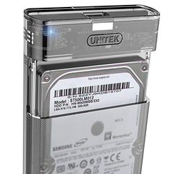 UNITEK Alloggiamento per disco rigido esterno da 2,5" HDD/SSD SATA I/II/III, con cavo 3.0 integrato, montaggio senza attrezzi, trasparente