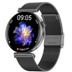 Knauermann PRO 3 Mini (2024) zwart - gezondheidshorloge smartwatch met telefoonfunctie - ECG + HRV en SOS-functie - AMOLED-display - BT Bluetooth - slaapapneu - Milanese band zwart, 14-24, rond,