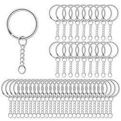 AiQInu 100 Pieces 25 mm Key Rings with Chain, Split Chain Key Rings, DIY Key Ring for Key Holder Crafts Crafts - Silver