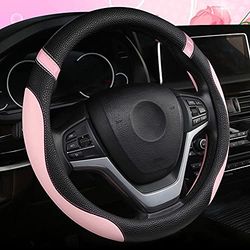 Steering Wheel Cover for Car Universal Leather Steering Wheel Cover for Women 15 Inch (Pink)
