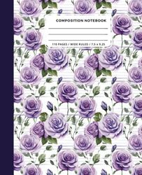 Composition Notebook: Purple Vintage Roses Illustration | Floral Aesthetic Journal For College, Students, School, Work, Office | Wide Lined