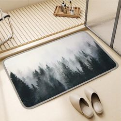 ORTIGIA Tapis de salle de bain à séchage rapide super absorbant en forme de forêt brumeuse en diatomite, tapis de sol en caoutchouc antidérapant, lavable pour devant baignoire, salle de douche, 40,6 x
