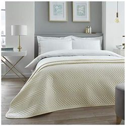 Luxe fluwelen touch gewatteerde sprei gooi, premium kwaliteit groot dekbed voor bank en beddeken, Zigzag Chevron Design gezellig beddengoed, crème, dubbel formaat (150x200 cm)