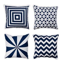 Penguin Home 100% bomull sammanställda dubbelsidiga fyrkantiga kuddöverdrag med osynlig dragkedja 45 cm x 45 cm x 18 tum (set med 4 marinblå), 45 x 45 cm