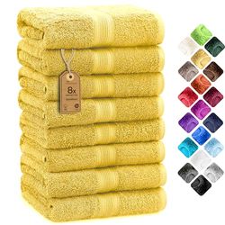 NatureMark Lot de 8 Serviettes de Toilette en Tissu éponge, 100% Coton, Jaune, 50 x 100 cm