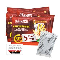 THERMOPAD Handwarmers, het origineel: 5 paar warmtepads voor 12 uur warmte, direct te gebruiken zakwarmers, extra warme warmtepad, ideaal voor outdooractiviteiten en handschoenen, handwarmtekussen