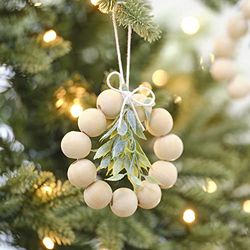 Ginger Ray Houten kraal Scandi Hedendaagse kerstboomdecoratie met gebladerte, 4 stuks, NN-141