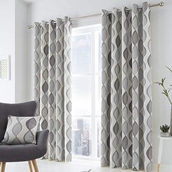 Fusion Lennox 100% Cotton Eyelet Lined Curtains, Grey/Grey, 66 x 90 Inch