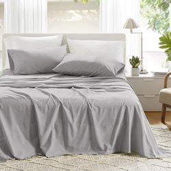 Comfort Spaces 100% Cotton Sheet Set Breathable, Lightweight, Soft with 14" Elastic Pocket Fits up to 16" Mattress, All Season Cozy Bedding, Matching Pillow Case, Full Grey 4 Piece