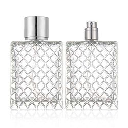 USRommaner 2 Set,100ml Glass Fine Mist Atomiser,Empty Glass Square Grids Perfume Atomizer Spray Pump Bottle Travel Refillable Bottle for Liquid Fragrance Cosmetic Container